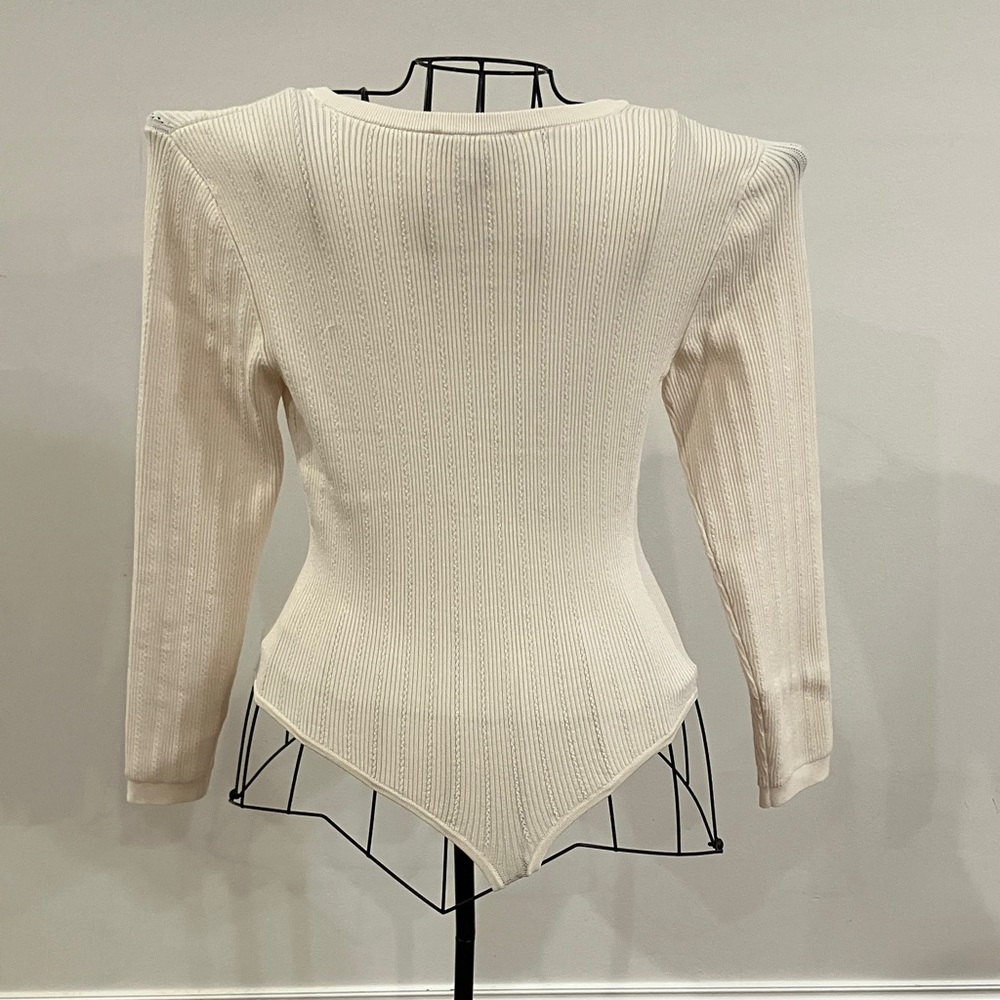 Express Cream Ribbed Bodysuit - Picture 7 of 8